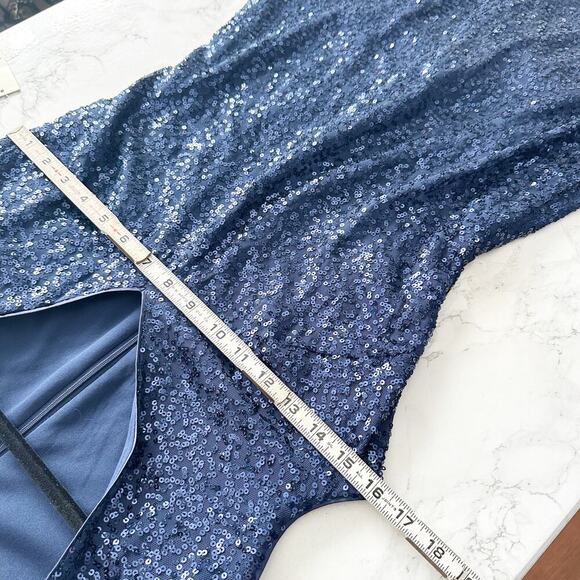 Eliza J. Navy Blue Sequin V Neck Fitted Sheath Midi Dress Women’s Size 10 NEW - Picture 12 of 13